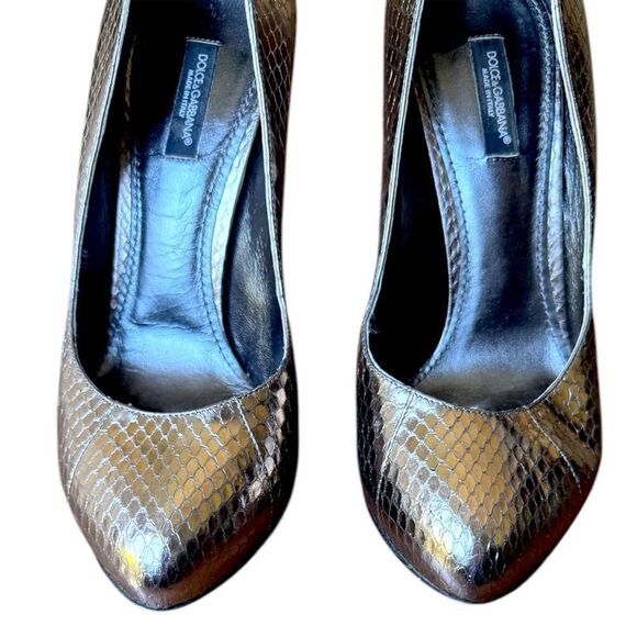 Vintage Dolce & Gabbana Metallic Python Stiletto Pumps 5” Heel | Sz 38 Y2K Glam - Picture 4 of 10